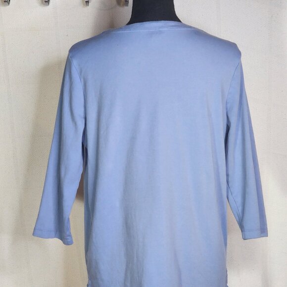 Orvis Classic Pima Cotton 3/4 Length Sleeve Denim Blue Notched V-Neck Top Size L - Picture 11 of 16